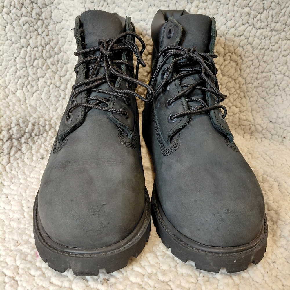 Timberland Boots Youth Size 3M Black 6-Inch Premium Waterproof Nubuck Lace Up